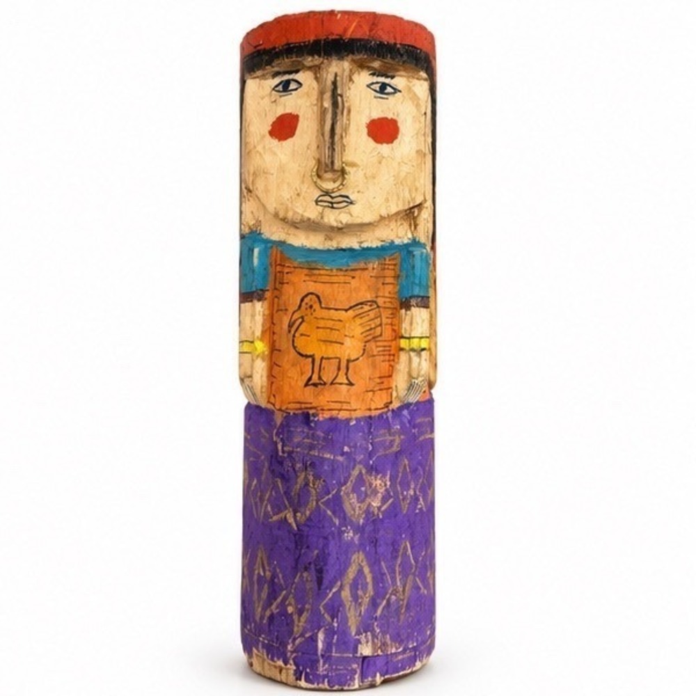 Vintage Guna Kuna Panama Hand Carved Painted Wood Figure Nuchu Folk Art 9"